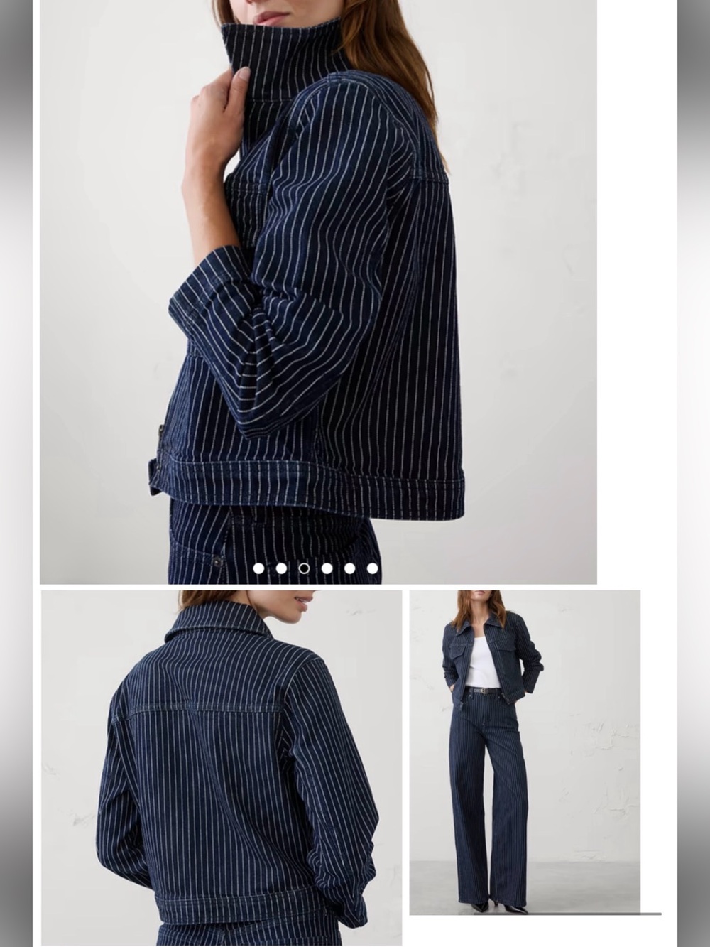Banana Republic Navy Pinstripe Denim Cropped Stand Collar Jacket Petite XS EUC